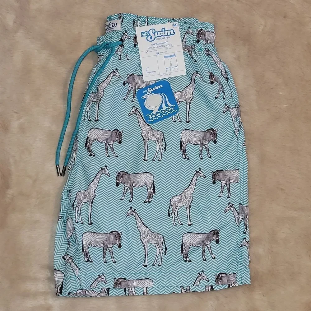 MR. SWIM CHEVRON ANIMAL PRINT SWIM SHORTS, SIZE MEDIUM - NEW!